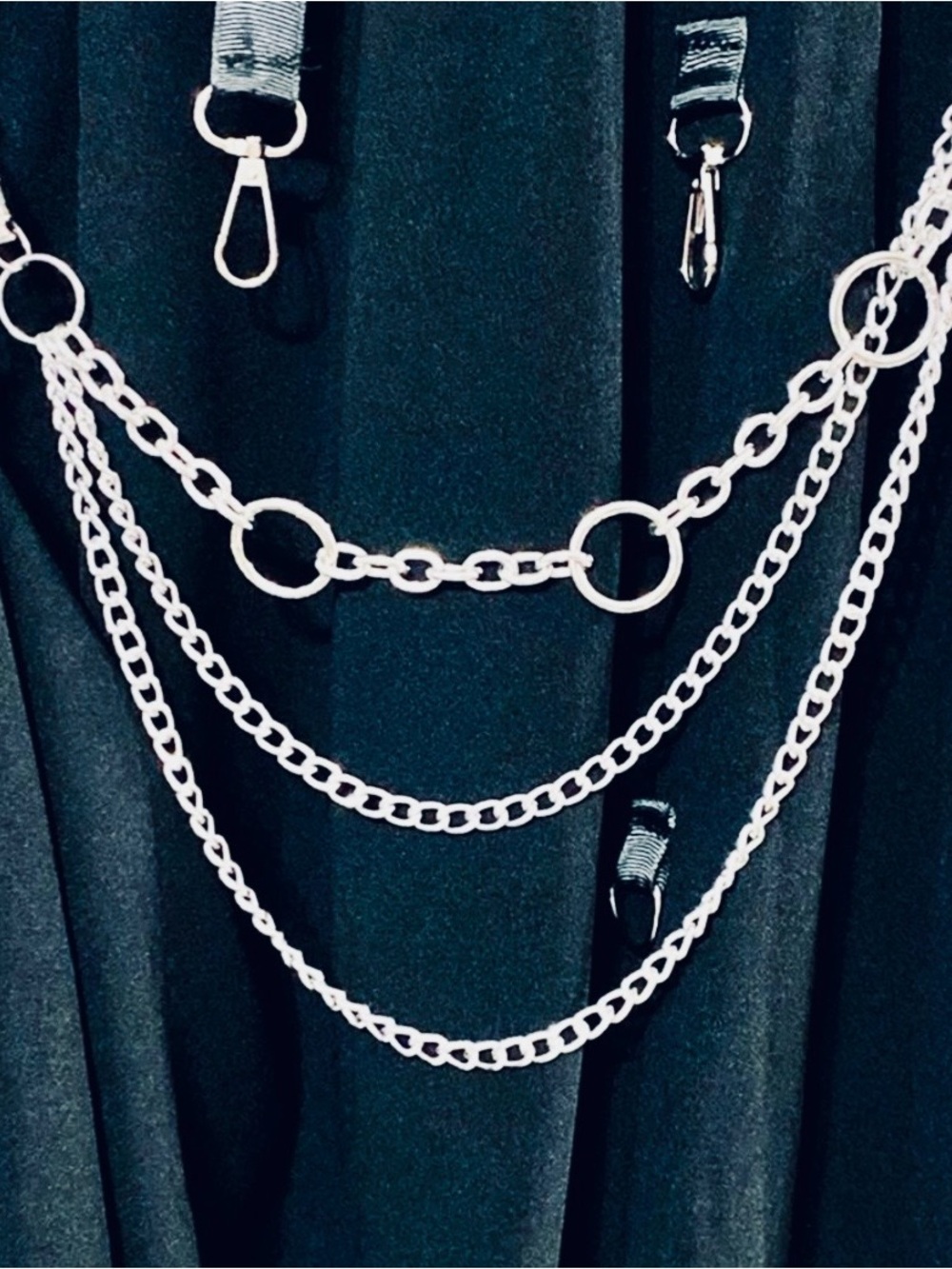 Silver Multi Layer Chain O Rings Adjustable Moto Belt Pants Chain Belt NWT
